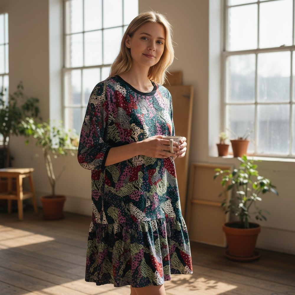 Lili Sidonio Abstract Animal Print Dress Womens XS Multi Color Drop Waist Mini